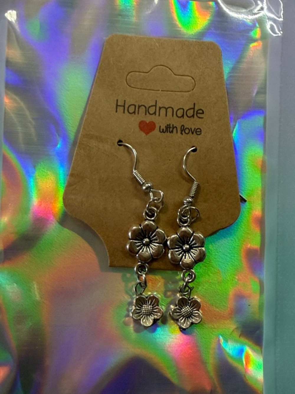 Silver-Tone Floral Drop Earrings -